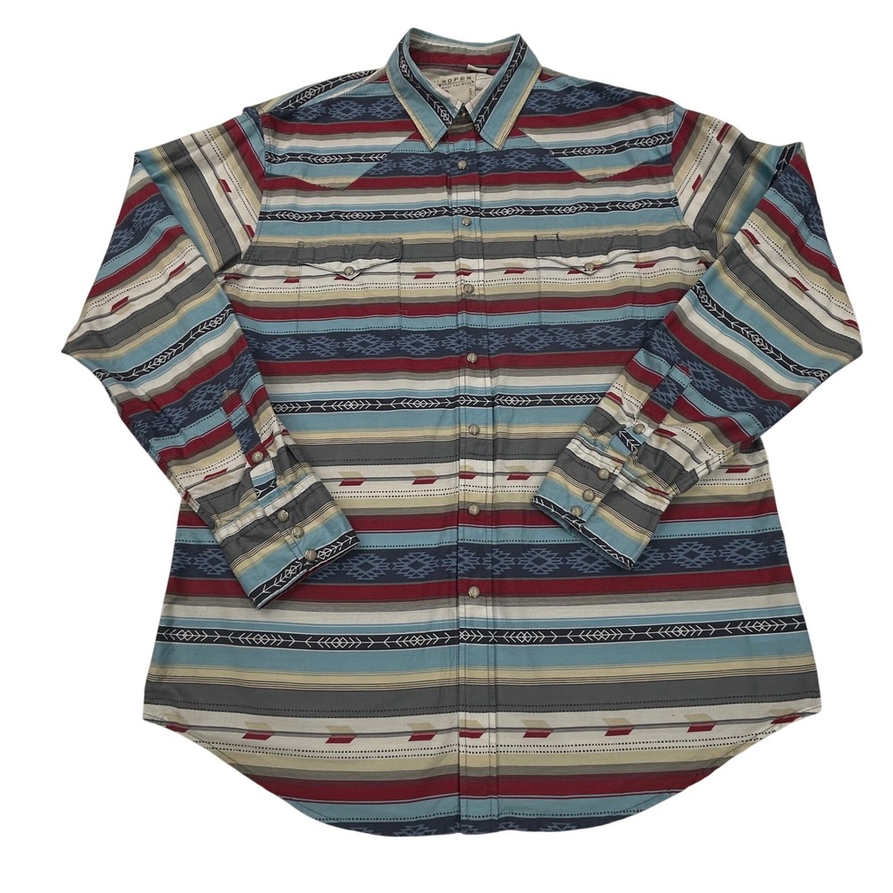 ROPER Western Shirt Mens XL Aztec Print Long Sleeve‎ Pearl Snap Cowboy Southwest